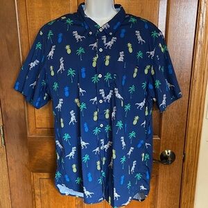Chubbies The Pinosaur Friday Shirt Blue Tropical Dinosaur Pineapple PalmTree XL